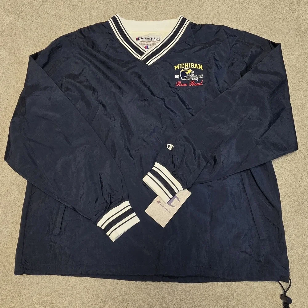 Vintage Champion Michigan Rose Bowl 2007 Pullover Jacket Windbreaker L Deadstock